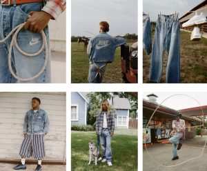 Levi’s x Nike Air Max 95 denim sneakers in indigo, black, and white colorways with co-branded details